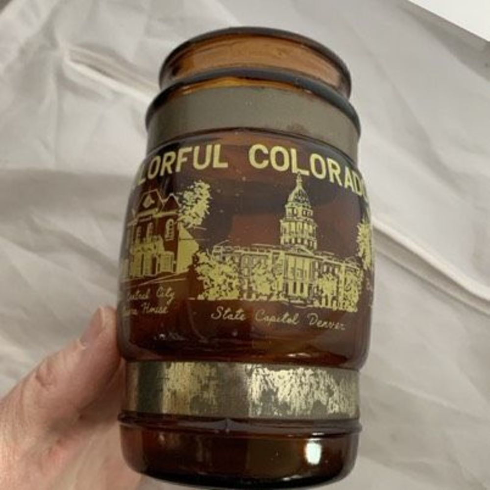 Colorful Colorado Souvenir Brown Glass Mug With Wood Handle